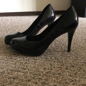 Black leather stiletto heels